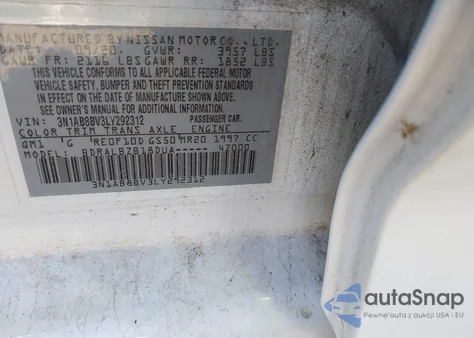 2020 Nissan Sentra S Xtronic Cvt from USA, damaged, VIN 3N1AB8BV3LY292312